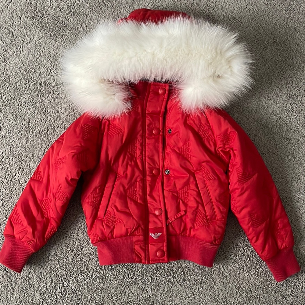 Armani Junior Red Bomber coat size 3